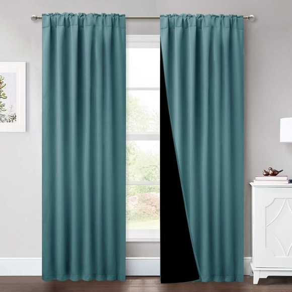 Sea Teal Blackout Curtains set two sets of two available - Picture 2 of 7